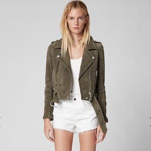 Blank NYC Moto Suede Jacket Olive Green